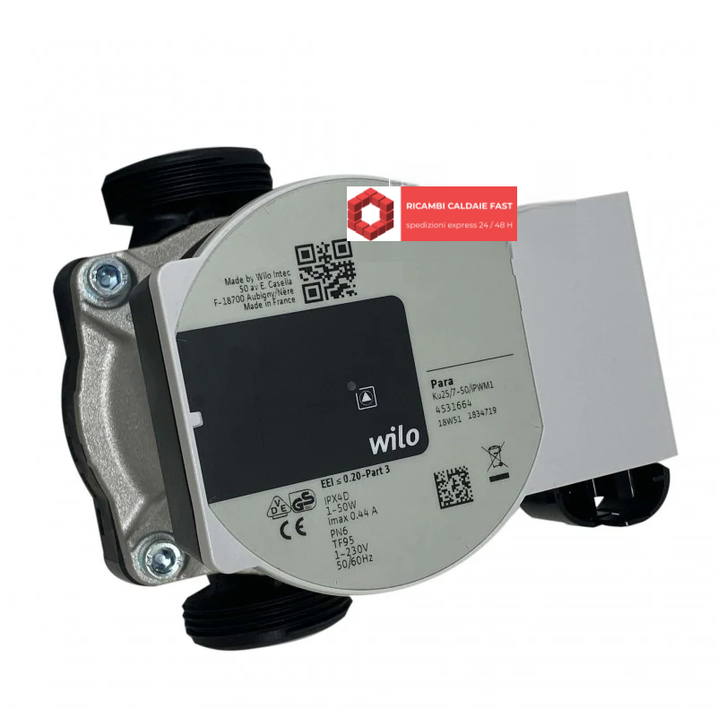 pompa Wilo Para KU25/7-50 IPWM1 130 mm codice 4531664 per caldaie e impianti solari 230V