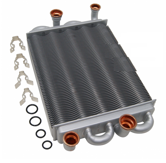 Scambiatore bitermico con clips e guarnizioni per caldaia Euroterm Fox D – Codice 39841310

