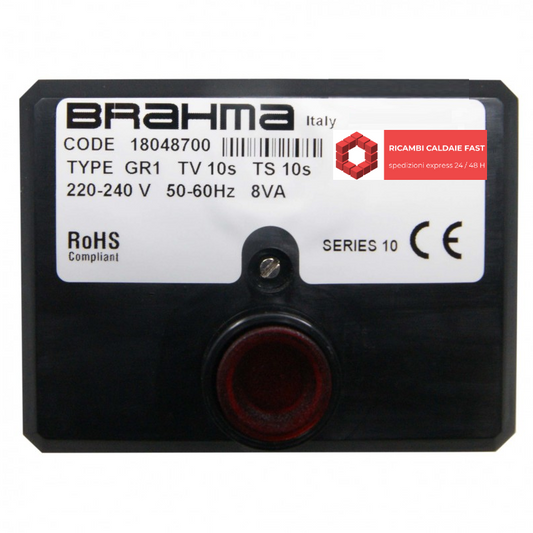 Scheda Brahma , codice 18048700 , modello GR1 . TV 10 s , TS 10 S , 220-240 V , Frequenza 50-60 Hz , 8 VA