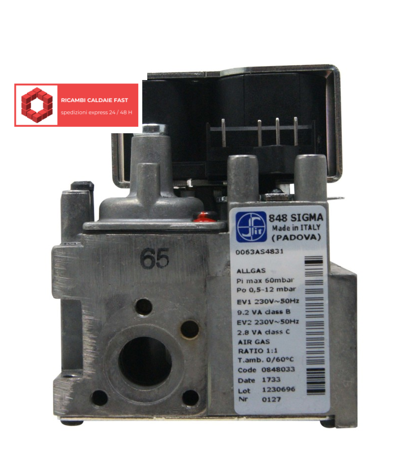 Valvola gas SIT 848033 Fondital Gazelle Techno Premix e Windor Plus Premix 6YVALGAS01, versione 0063AS4831


